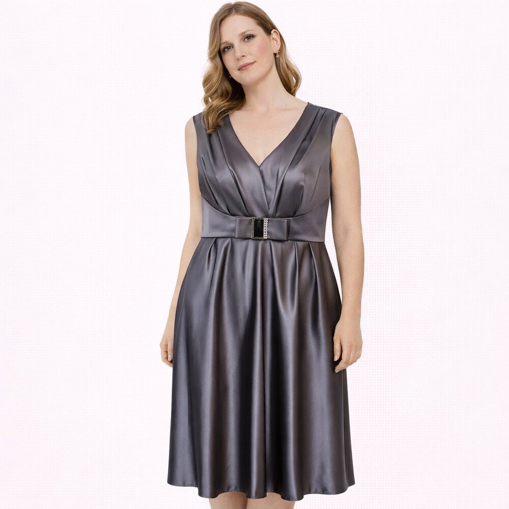 Signature by Sangria Gray Satin Dress